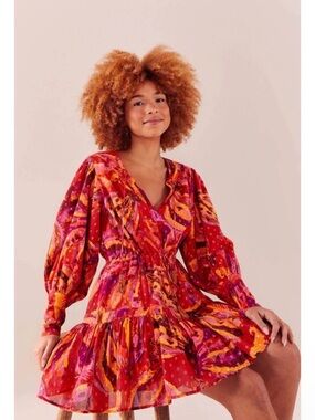 Farm Rio Red Orange Banana Juice Mini Dress Resort Tropical size medium